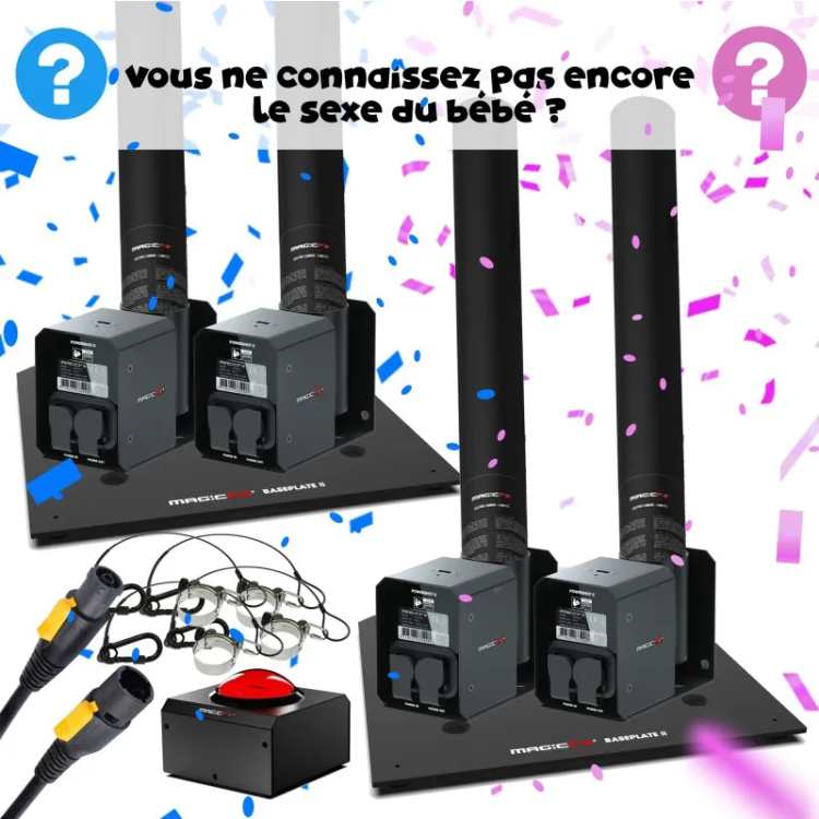 Pack GENDER REVEAL 4 Canons à confettis "rectangulaires" jet de 6m | Location SONO77 Marne-la-Vallée