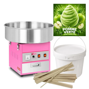 Kit Machine à barbe à papa avec 5kg de sucre pomme verte et 150 bâtons | Location SONO77 Marne-la-Vallée